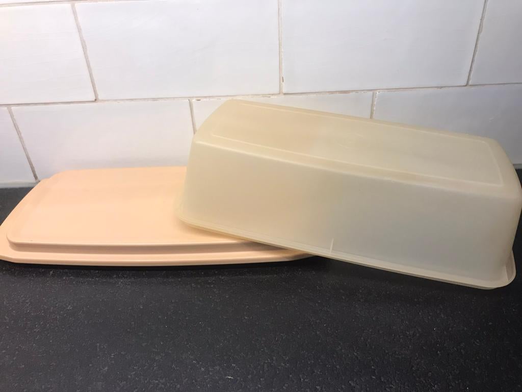 Tupperware cakedoos caketrommel ontbijtkoekdoos trommel, Ophalen of Verzenden, Gebruikt, Bruin, Bus of Trommel