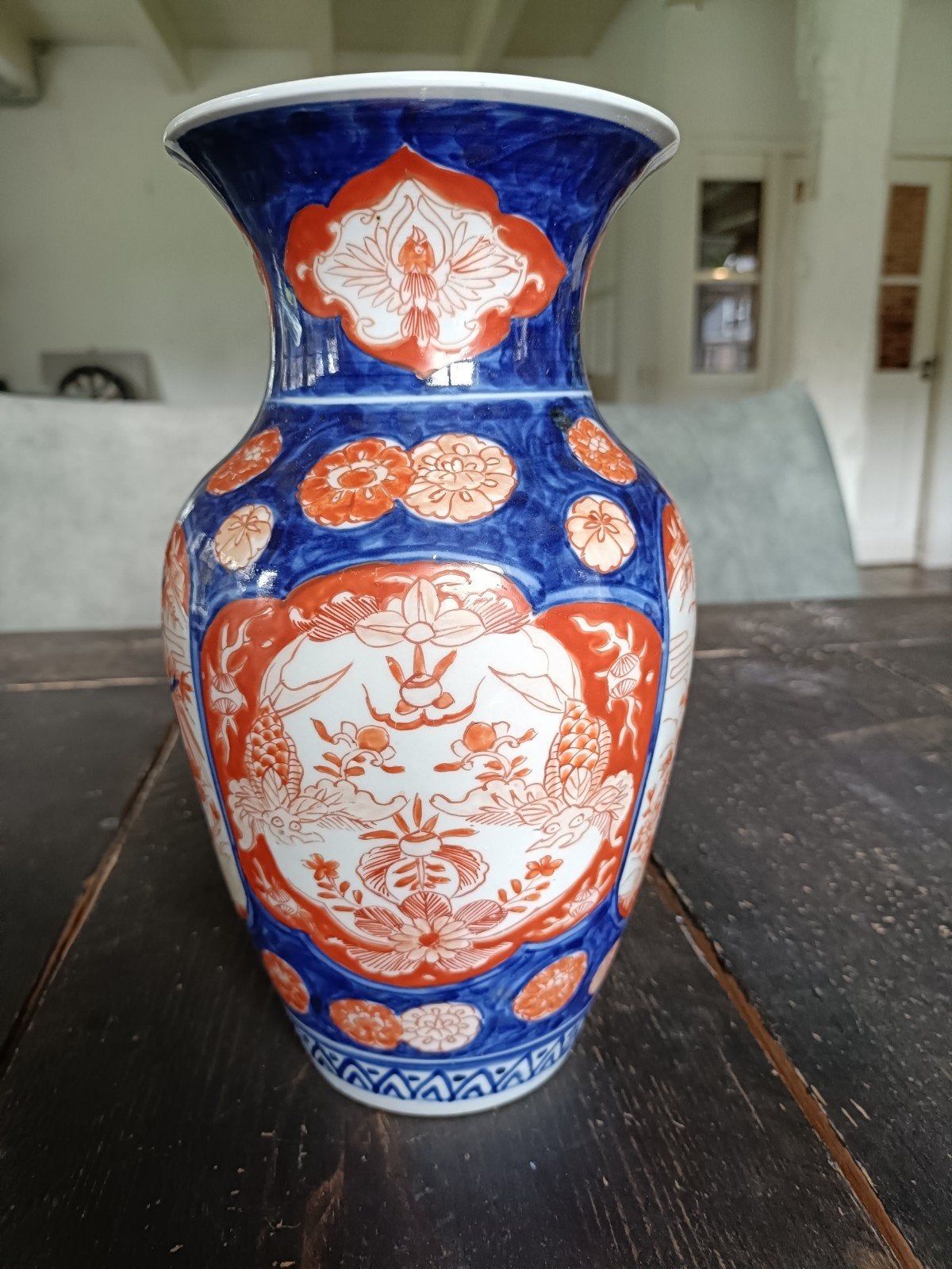 Antieke Japanse Imari Vaas - Blauw en Oranje Decor, Ophalen