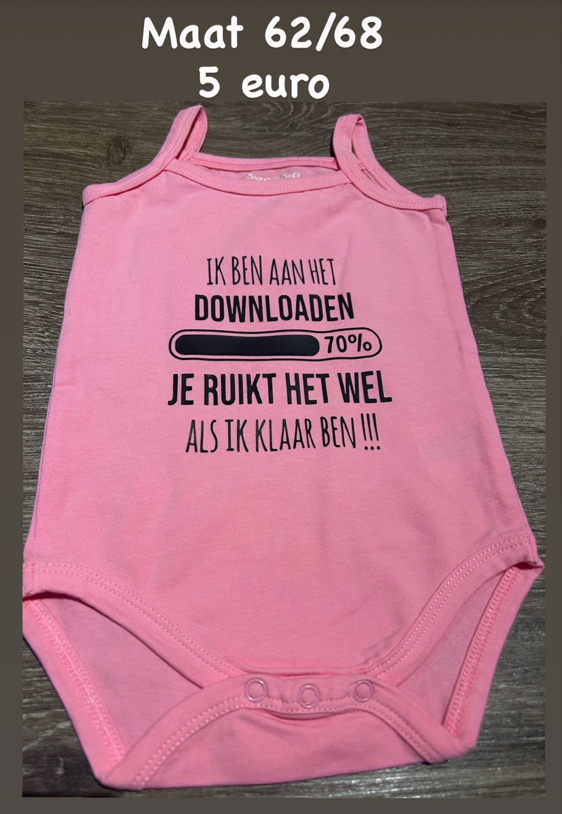 Roze romper maat 62/68 met grappige tekst, Ophalen of Verzenden, Gebruikt, Meisje, Nacht- of Onderkleding