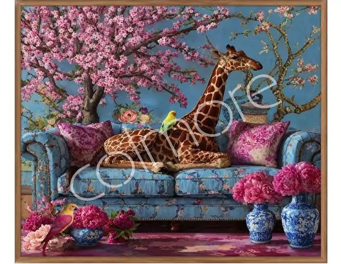 Colmore Handgeschilderd Schilderij HENRY 80x80cm blauw roze, Antiek en Kunst, Kunst | Schilderijen | Klassiek, Doek, Realistisch