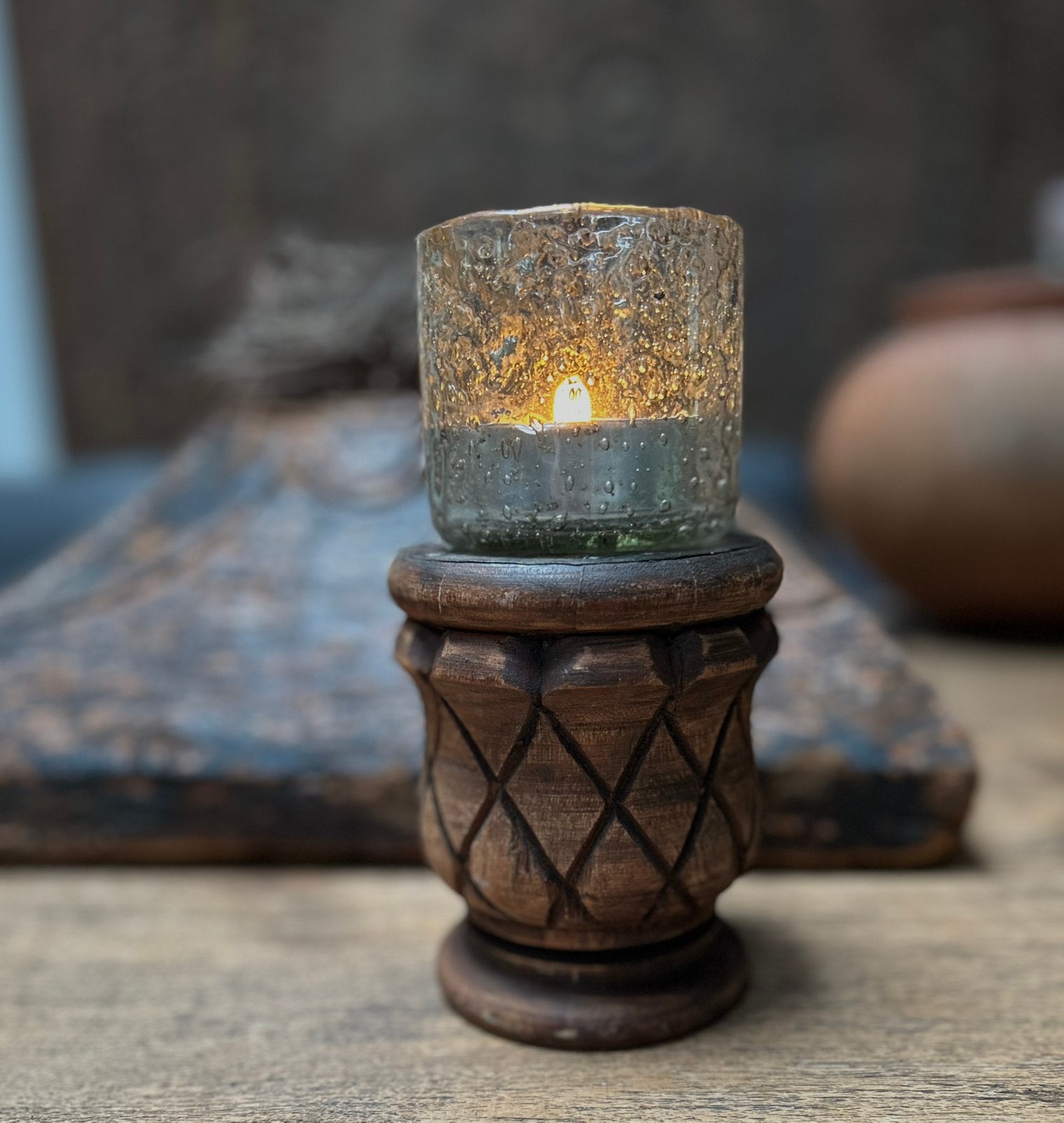 Houten annanas ornament zonder het glas kandelaar, Ophalen of Verzenden, Zo goed als nieuw, Hout
