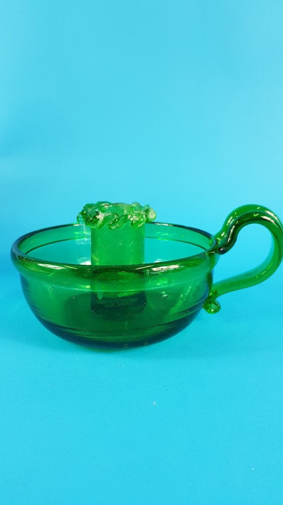 Kandelaar, blaker groen glas, glaskunst, mooie conditie. 6B8, Tweedehands verkoop, Gebruikt, Ophalen of Verzenden, Geen@idee.nl