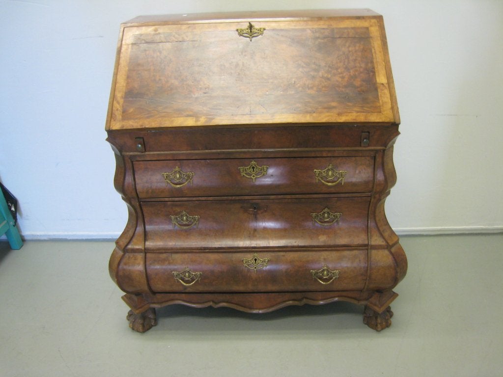 Wortelnoten buiksecretaire met 3 lades, Antiek en Kunst
