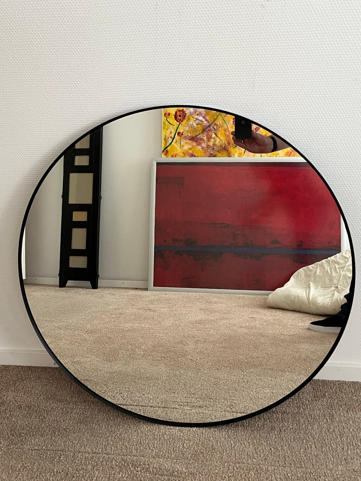IKEA LINDBYN spiegel, rond, zwart, 80 cm, Huis en Inrichting, Woonaccessoires | Spiegels, Ophalen, Rond, Zo goed als nieuw, 75 tot 100 cm