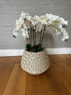 Prachtige witte kunst orchidee in creme kleurige bloempot, Ophalen, Overige typen, 65 cm, Steen/keramiek