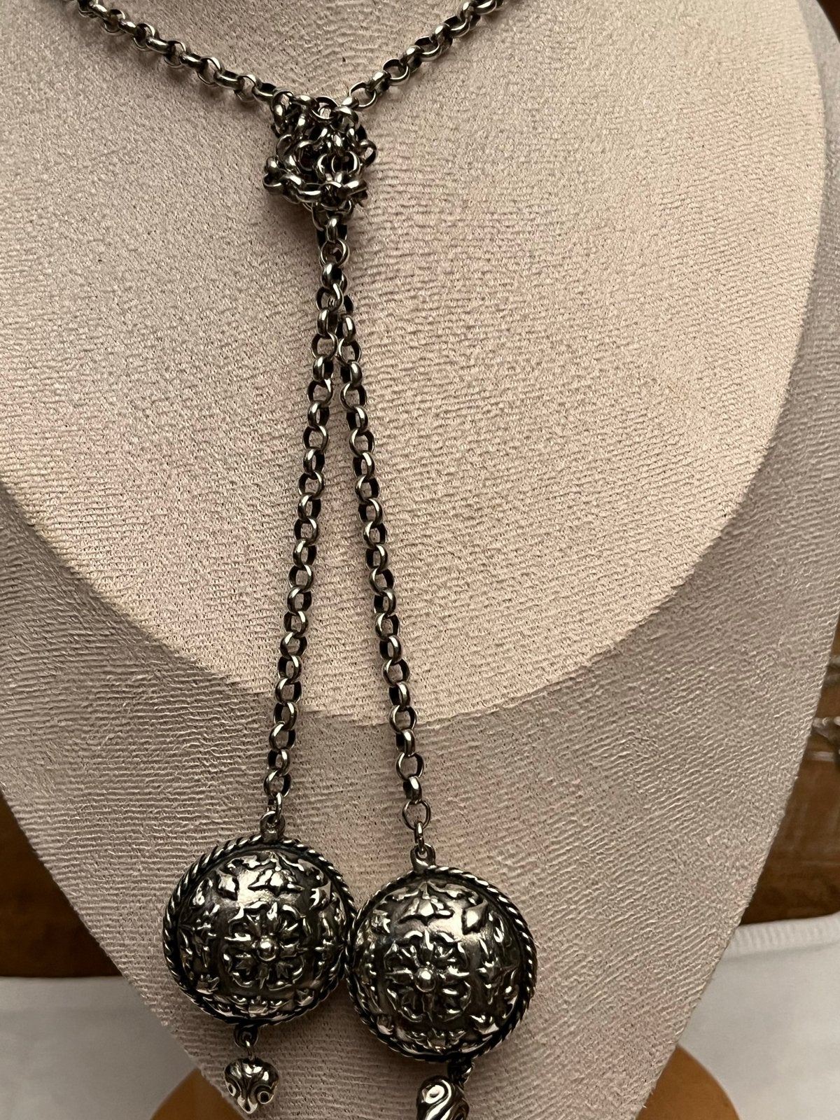 Zilveren Jasseron Collier met Bollen en Pampel - 80 cm, Verzenden, Zo goed als nieuw, Zilver, Met hanger