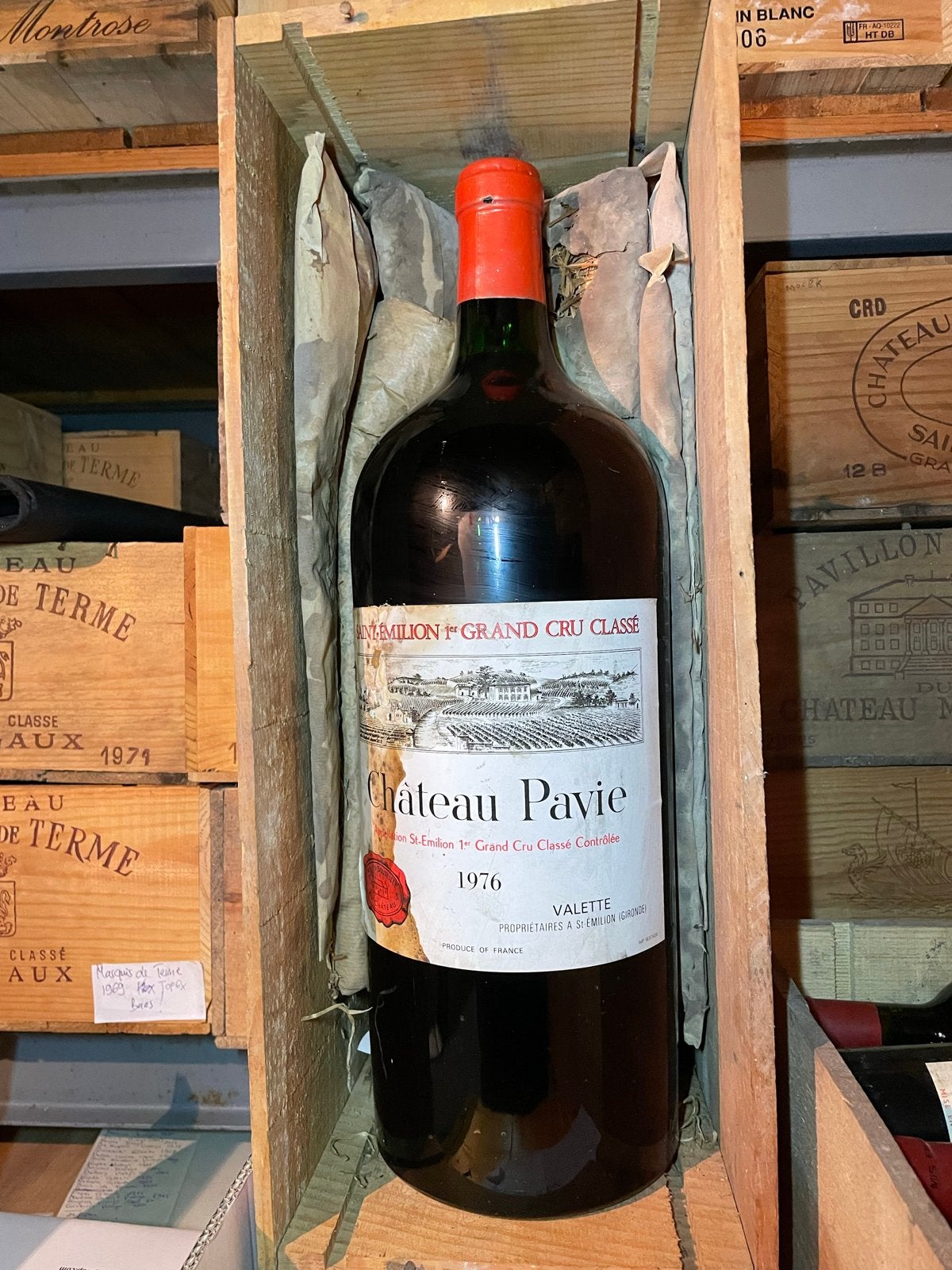 Château Pavie St-Émilion 6 liter 1er Grand Cru Classé 1976, Verzamelen, Gebruikt, Frankrijk, Ophalen of Verzenden, Rode wijn