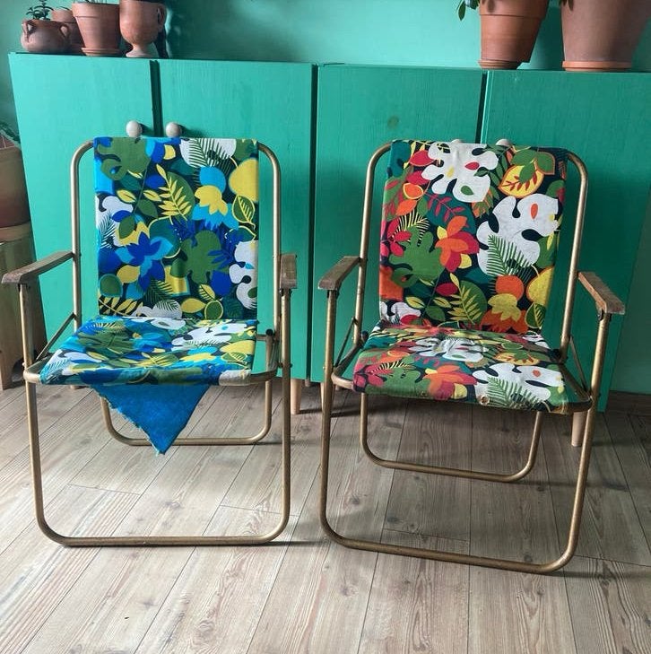 Vintage floral retro camping stoelen vouw klap stoelen, Ophalen of Verzenden, Gebruikt