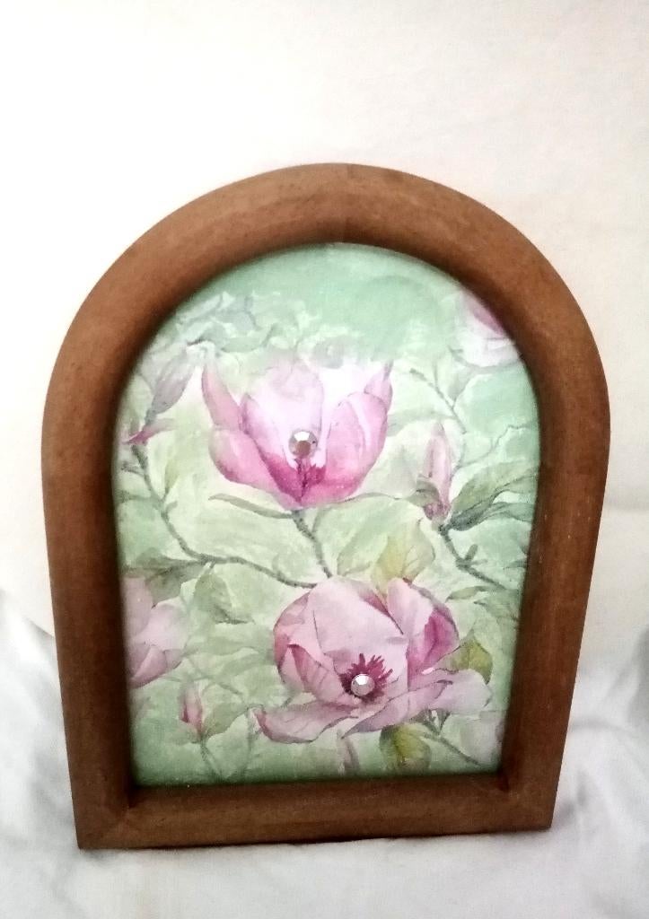 Unieke bloemenprint in houten frame lijst pastel groen roze, Huis en Inrichting, Woonaccessoires | Schilderijen, Tekeningen en Foto's