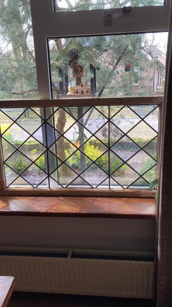 Twee zeer oude glas in lood ramen in hele zachte tinten, Antiek en Kunst, Ophalen