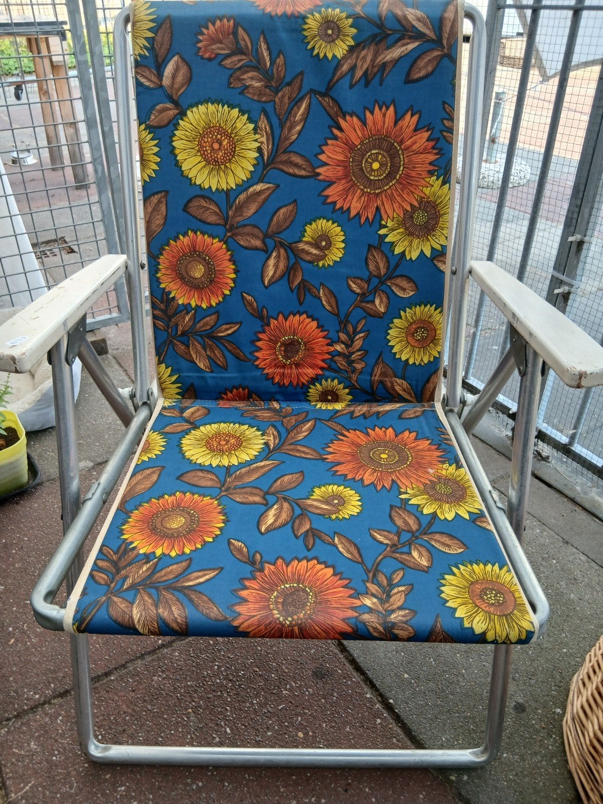 vintage retro tuinstoel flowerpower, Ophalen, Gebruikt, Hout