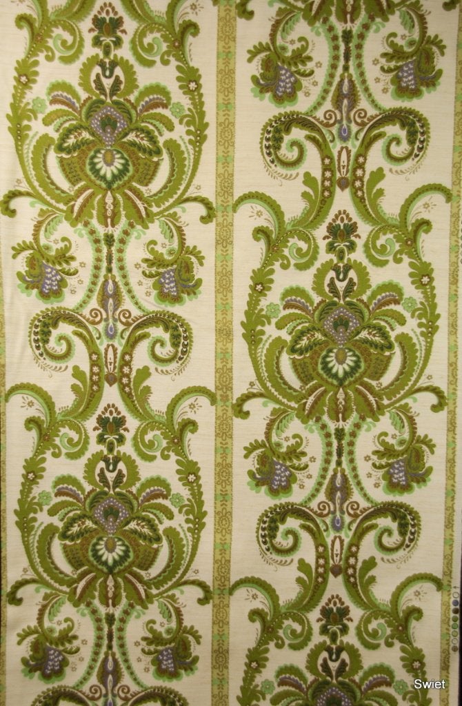 11073 Vintage groene barok gordijnstof decoratie swiet, Hobby en Vrije tijd, Stoffen en Lappen, Overige kleuren, Verzenden, 120 cm of meer