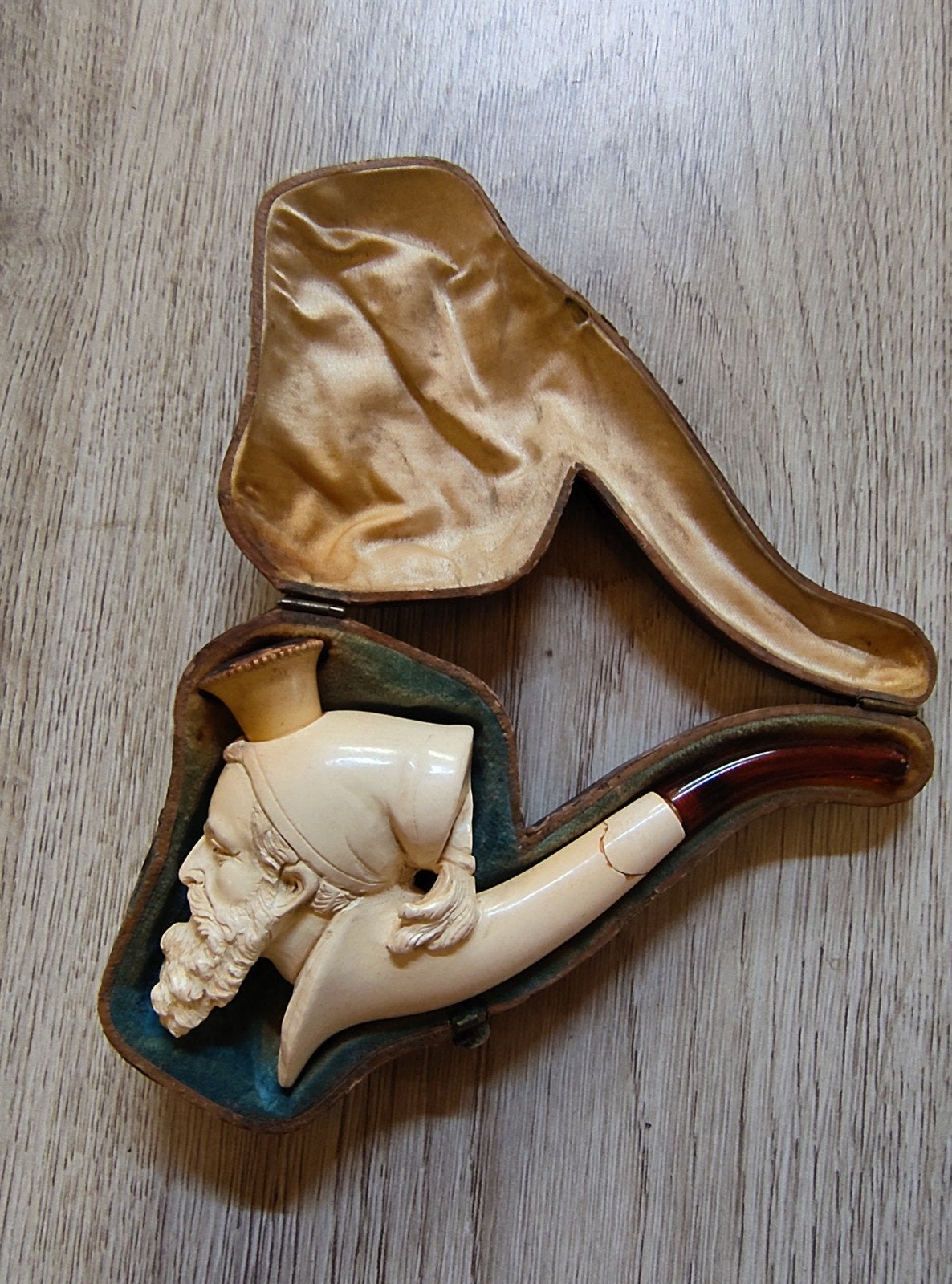 Antieke Meerschuim Pijp - Handgesneden Oude Man met Baard, Verzamelen, Ophalen of Verzenden, Gebruikt, (Water)pijp