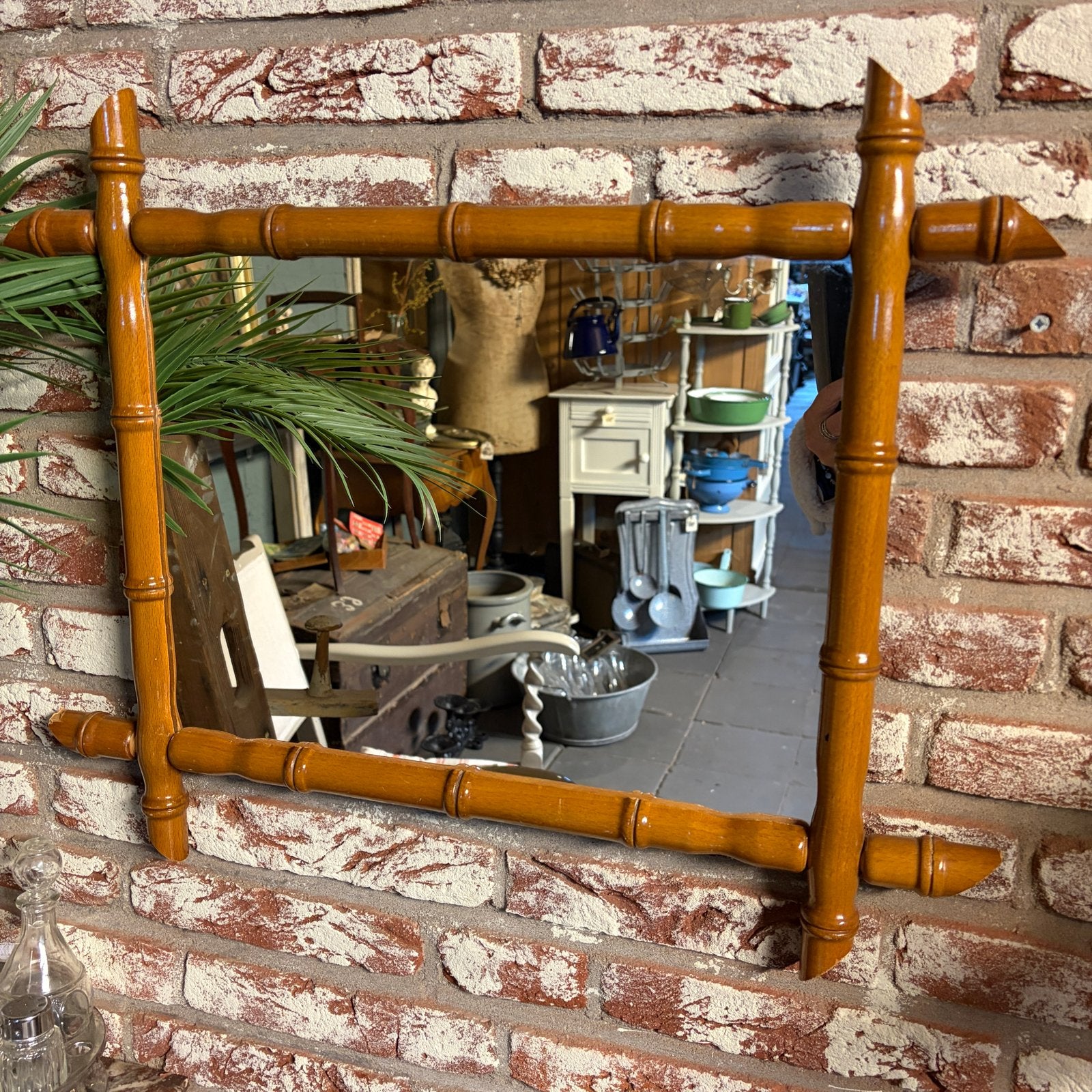 Franse faux bamboe spiegel - brocante houten spiegels, Ophalen of Verzenden
