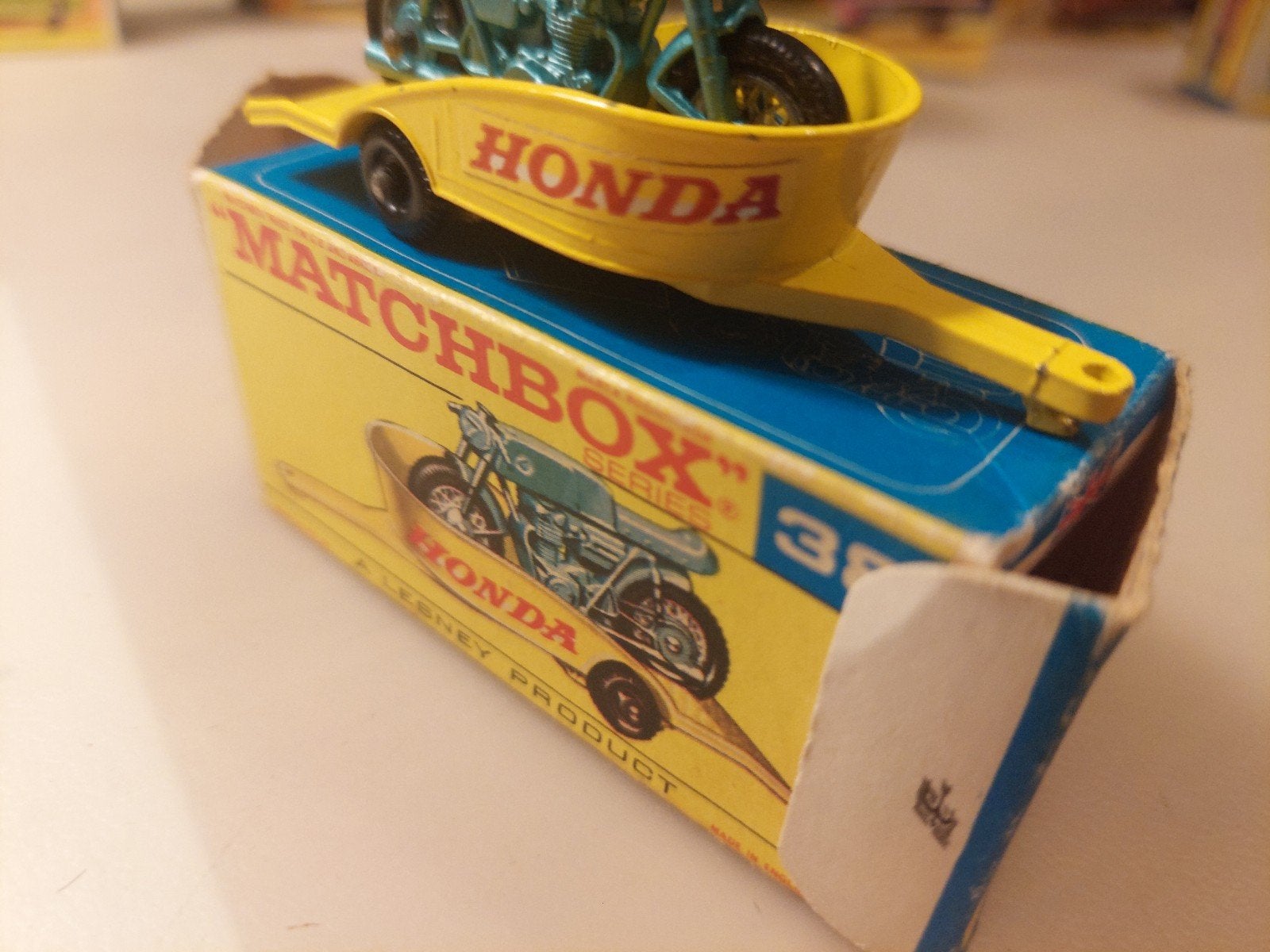 Lesney Matchbox 38 Honda Motorfiets met Trailer, Ophalen of Verzenden, Zo goed als nieuw, Motor