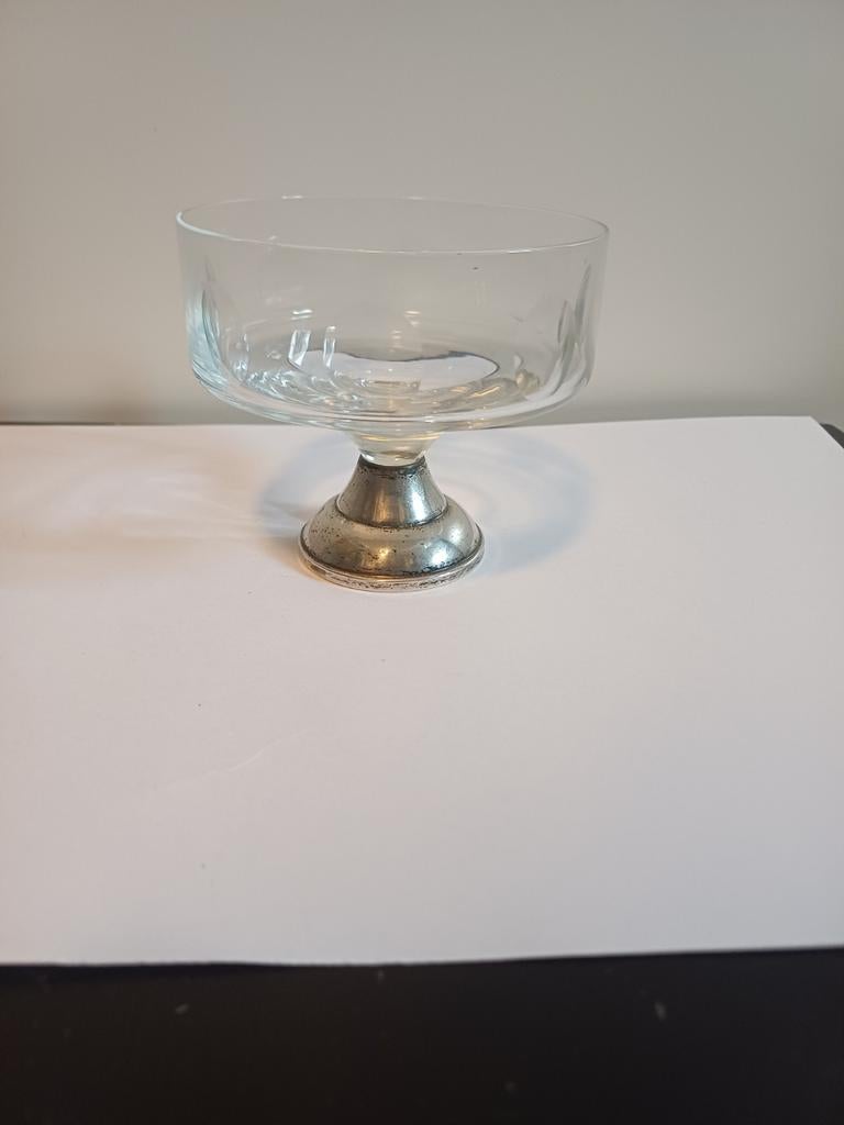 Vintage Glazen Schaaltje met Zilveren Voet, Antiek en Kunst, Ophalen