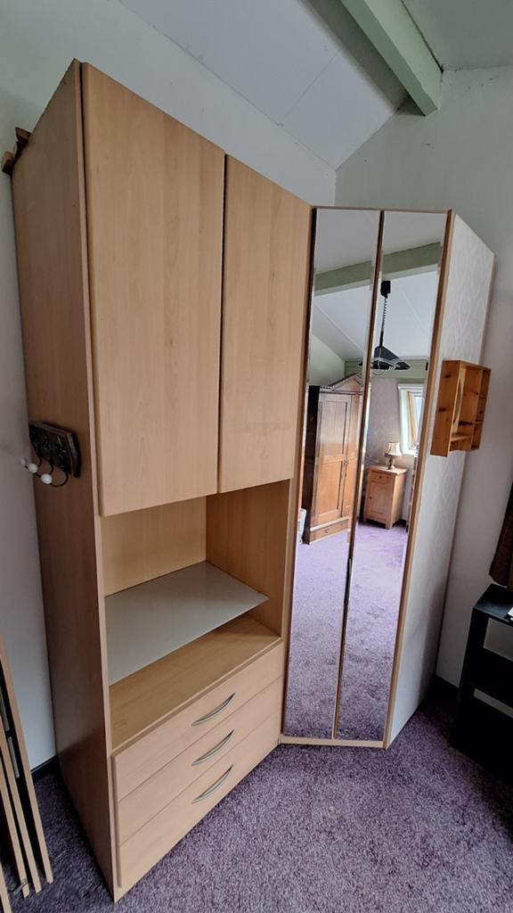 Kledingkast + hoekkast met spiegel-/klapdeur, Huis en Inrichting, Kasten | Boekenkasten, Gebruikt, 200 cm of meer, 75 cm of meer