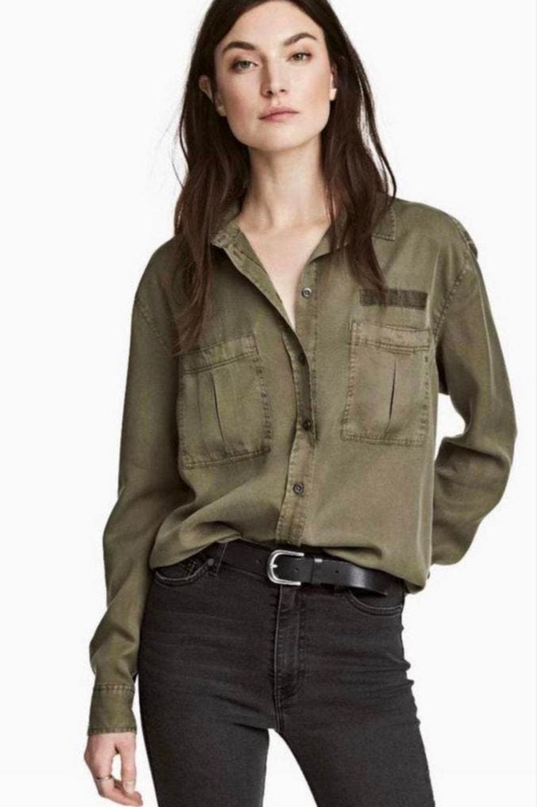 Groene Lyocell Military Blouse, Ophalen of Verzenden, Zo goed als nieuw, Maat 38/40 (M), Groen