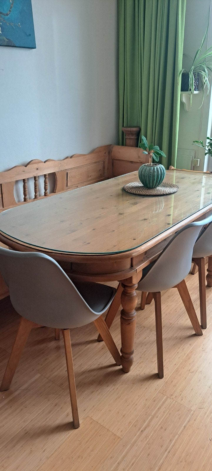 Grenen Eettafel met Glasplaat - Robuust en Stijlvol, Ophalen, Gebruikt, Onbekend, Landelijk