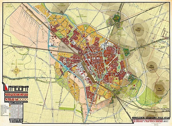 prent/plattegrond van Uitbreidingsplan Utrecht Berlage 1924, Antiek en Kunst, Ophalen of Verzenden, Poster, Print/reproductie