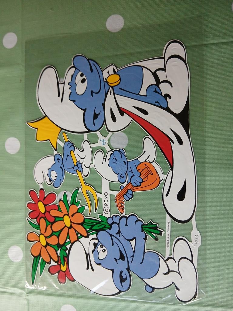 Vintage Smurfen Poesieplaatje, Verzamelen, Ophalen of Verzenden, Zo goed als nieuw, Verschillende Smurfen, Overige typen