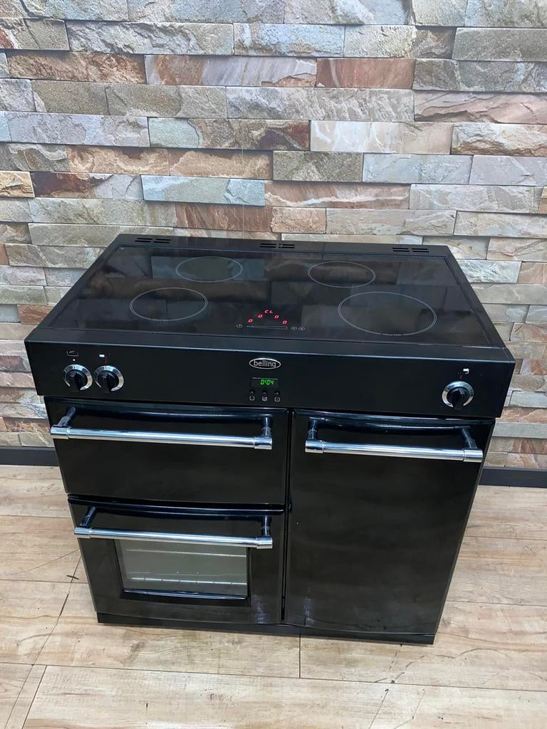 Luxe Belling INDUCTIE Fornuis 4 kookzones zwart (Compleet), Fornello Esperta, Grill, Zo goed als nieuw, Energieklasse A of zuiniger