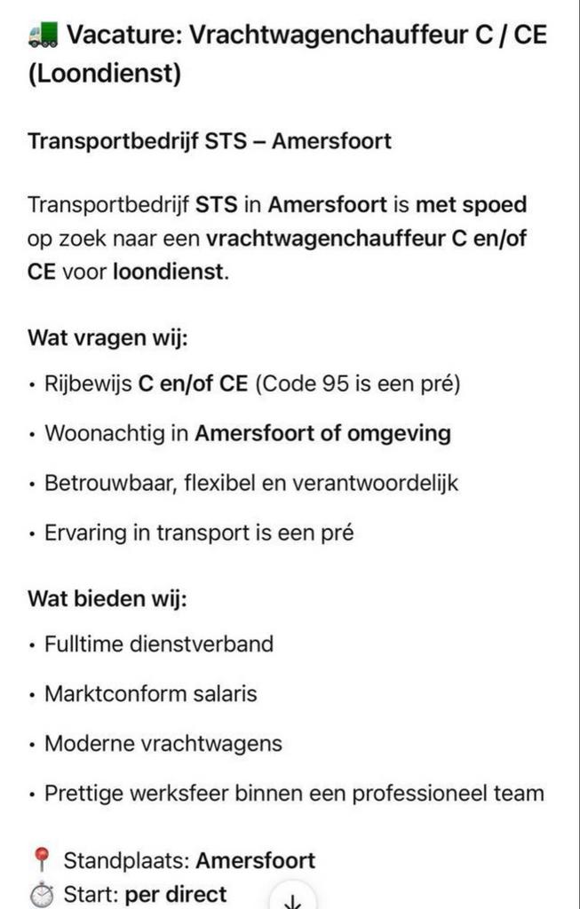 Gezocht chaffeur met rijbewijs C en CE ( geen Zzp’er), Vacatures, 33 - 40 uur, Overige niveaus, Overige vormen
