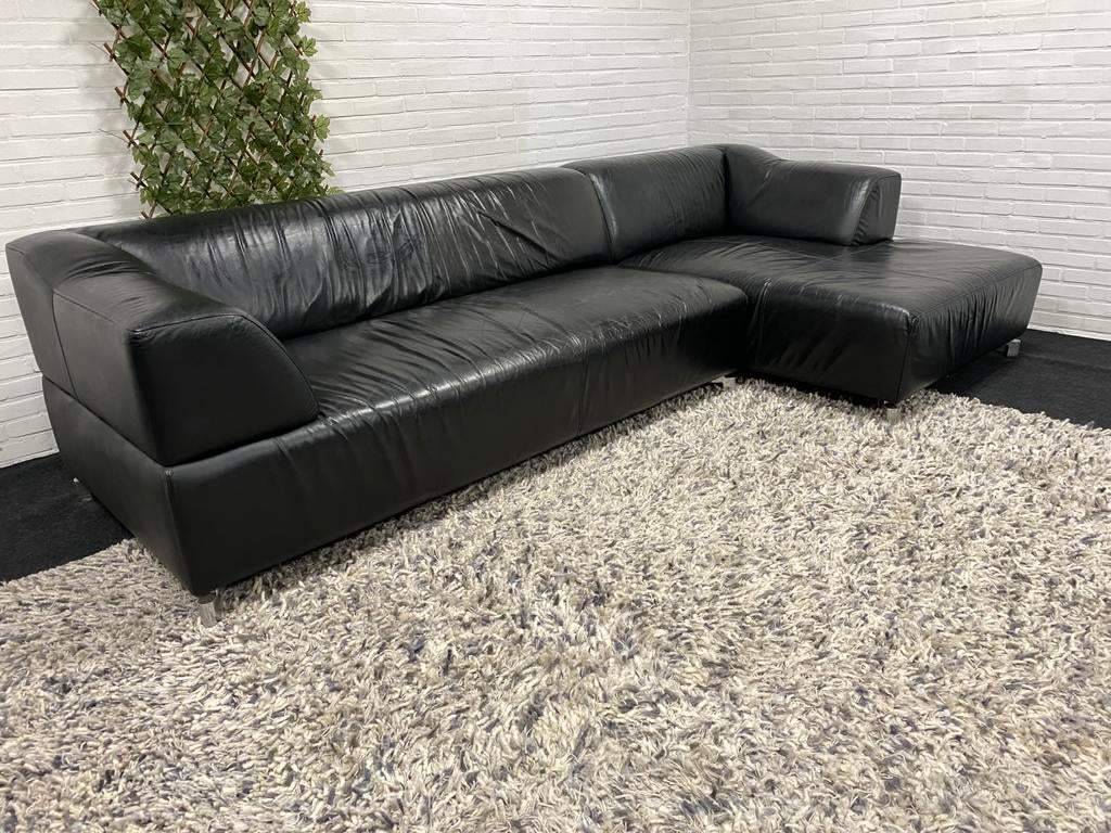 Leolux Faya Lobi - zwart leder - Gratis Levering, Gebruikt, Design, 300 cm of meer, 75 tot 100 cm