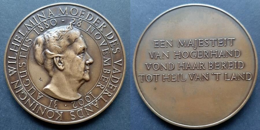 Grote penning Wilhelmina 1880-1962, Verzenden, Brons, Nederland