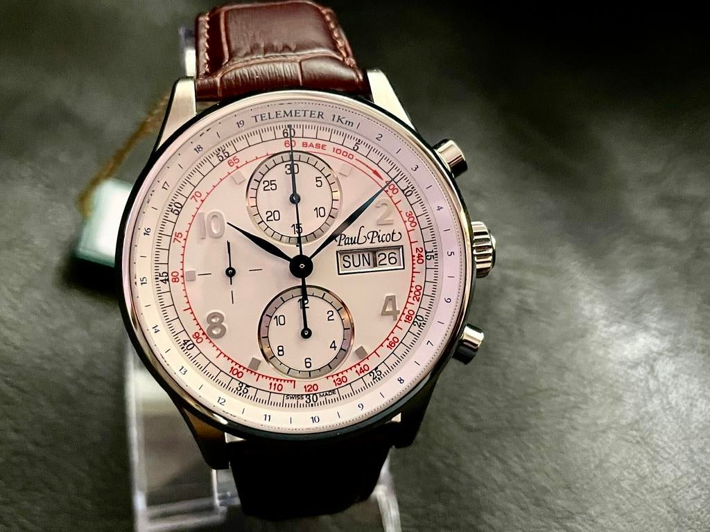 Paul Picot Gentleman Chronograph, Sieraden, Tassen en Uiterlijk, Horloges | Heren, Overige merken, Leer, Staal, Polshorloge