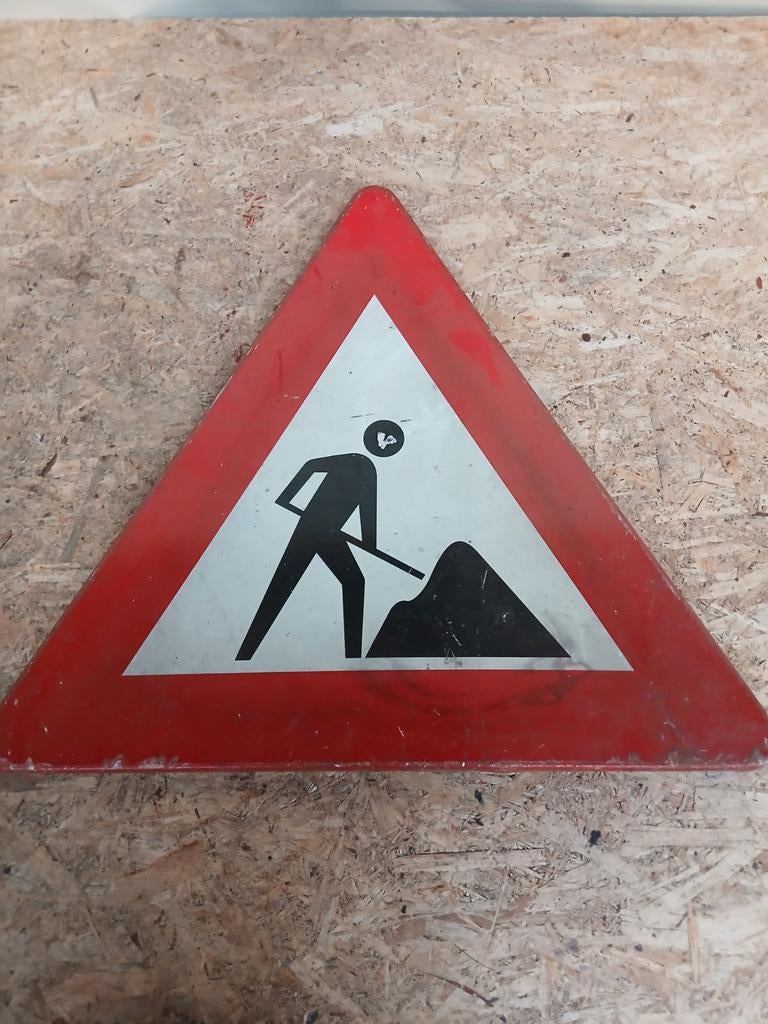 Oud verkeersbord - Werk in uitvoering - 58x66 cm, Reclamebord, Gebruikt, Onbekend, Ophalen of Verzenden