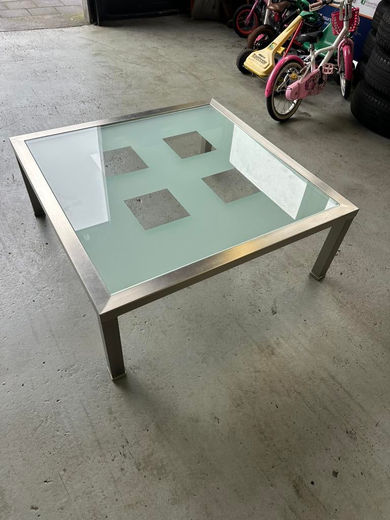 Salontafel mat glas 1m bij 1m, Huis en Inrichting, Tafels | Salontafels, 100 tot 150 cm, Minder dan 50 cm, Rechthoekig, 50 tot 100 cm