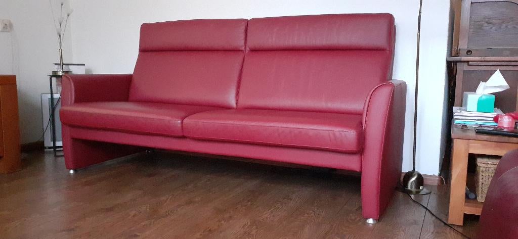 Bankstel + Fauteuil 3 + 1 zits Dublin leer Toledo red ZGAN !, Ophalen, Driepersoons, Zo goed als nieuw, Rechte bank