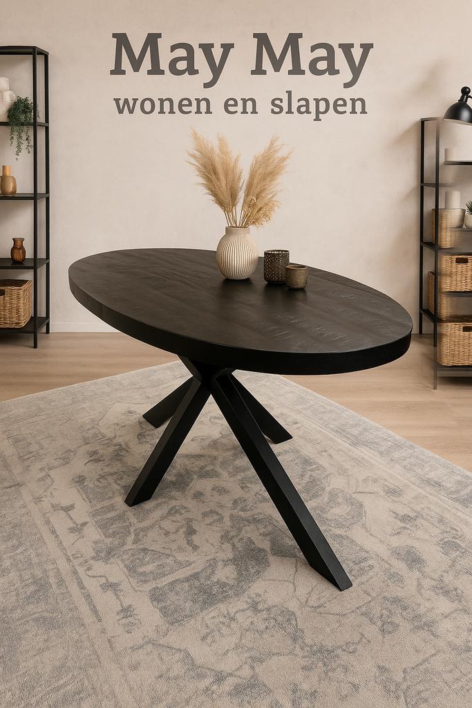 Eettafel ovaal 180cm Zwart Mango Direct/Leverbaar E-2016, Overige houtsoorten, Nieuw, Mwonenenslapen@ziggo.nl, #Eettafel#Deens#Ovaal#Verjongd#Zwart#180cm#Mok