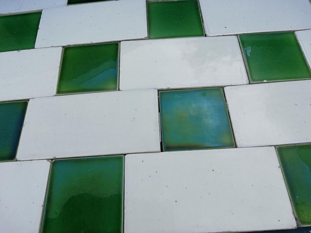 5m2 antieke wandtegels cremewit met groen vulblokje, Antiek en Kunst, Ophalen