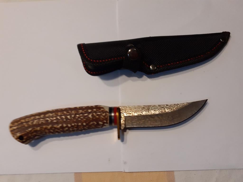 Stevige dolk met Vlijmscherp Damascus lemmet en schede, Verzamelen, Ophalen of Verzenden, Overige soorten, Mes of Dolk