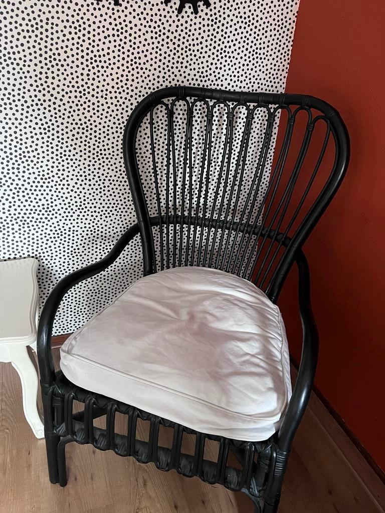 IKEA Storsele rotan stoel met kussen, Ophalen, Gebruikt, Zwart, Riet of Rotan
