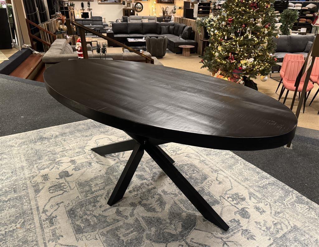 Eettafel ovaal zwart mango 160cm Direct/leverbaar E-2016(1), Overige houtsoorten, 100 tot 150 cm, Nieuw, Vijf personen of meer