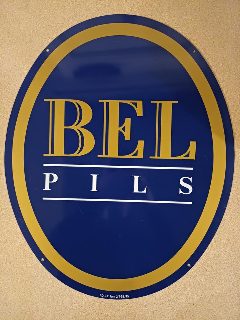 Bel Pils Origineel Reclamebord Metaal Br. Duvel Moortgat, Ophalen, Zo goed als nieuw, Reclamebord, Plaat of Schild, Duvel