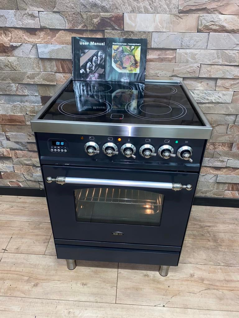 Luxe Boretti keramische Fornuis 4 zones antraciet 60x60 cm, 60 cm of meer, Keramisch, Zo goed als nieuw, Energieklasse A of zuiniger