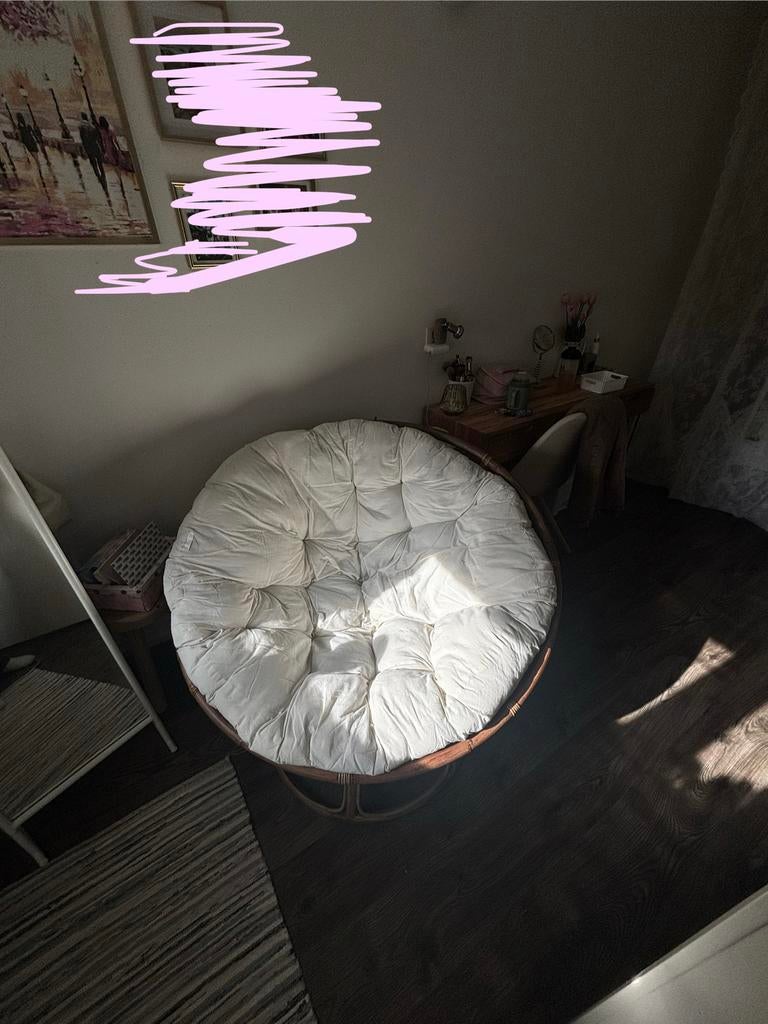 Comfortabele Papasan Stoel groot formaat, Ophalen, Bruin, Riet of Rotan, Zo goed als nieuw