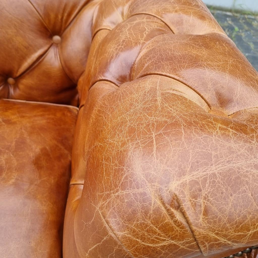 XXL Chesterfield bank vintage bruin cognac leer + BEZORGING, Chesterfield, Nieuw, Leer, Ophalen of Verzenden