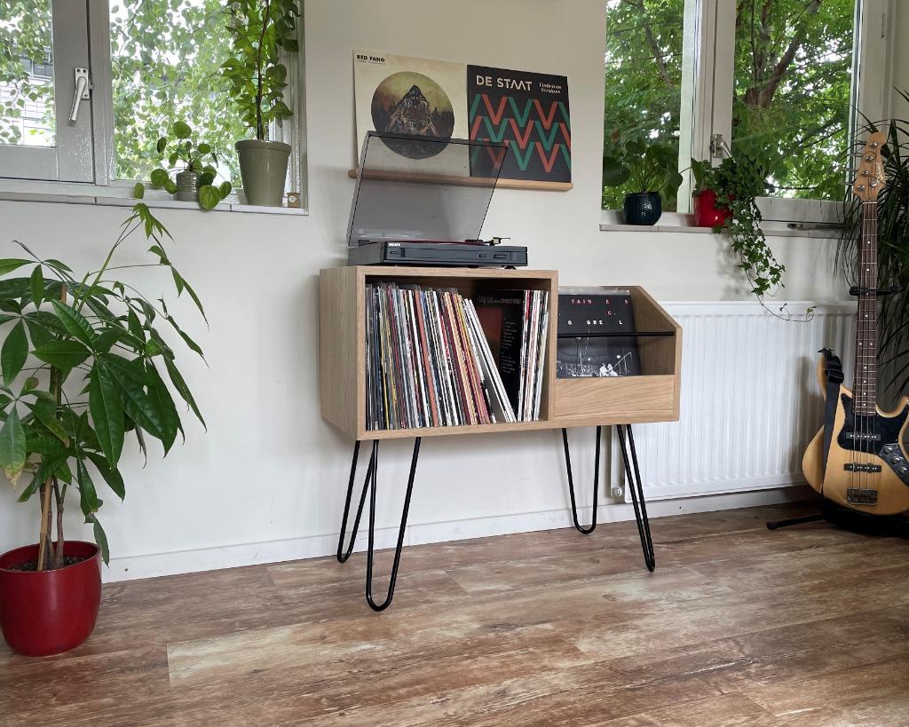Eiken LP / Platenspelermeubel - vinyl, versterker & pick-up, 50 tot 100 cm, Eikenhout, Nieuw, Ophalen of Verzenden