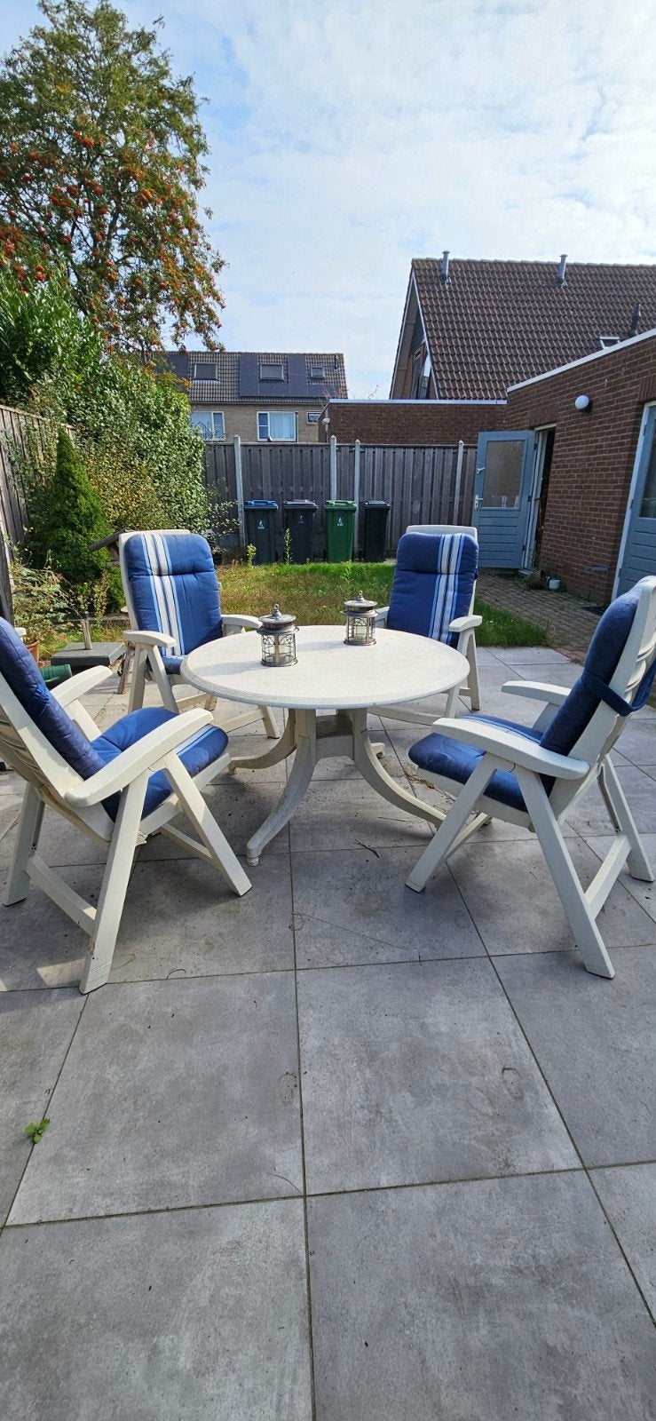Kunststof Hartman tuinset met 4 stoelen en ronde tafel, Tuin en Terras, Ophalen, 4 zitplaatsen, Kunststof, Gebruikt