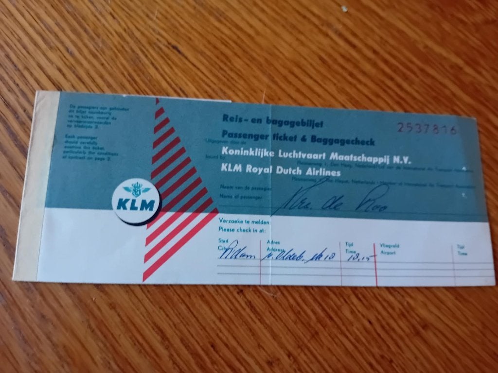 KLM Reis- en bagagebiljet oud!, Ophalen of Verzenden, Gelezen