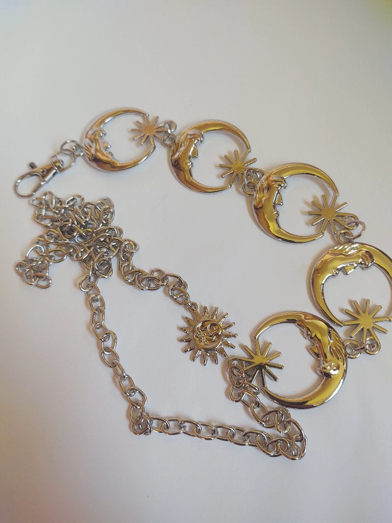 Zilveren maan en sterren dames riem / tailleriem zilver, Overige kleuren, 100 cm of meer, Verzenden, Nieuw