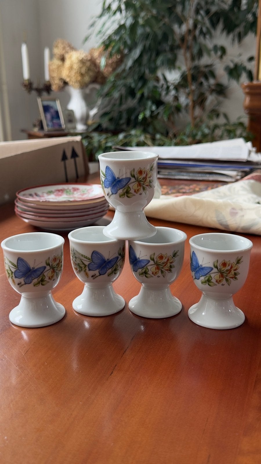 Set van 5 Nutroma eierdopjes met vlinderdecoratie, Ophalen, Overige merken, Overige typen, Vintage