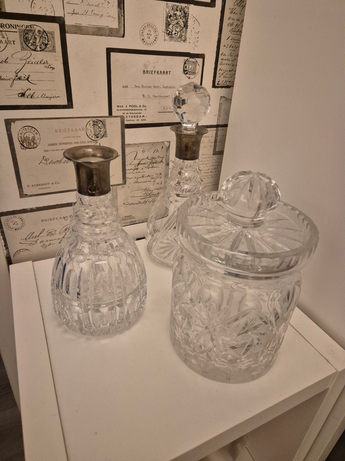 Set van 3 Vintage Kristallen Karaffen en Pot, Antiek en Kunst, Ophalen