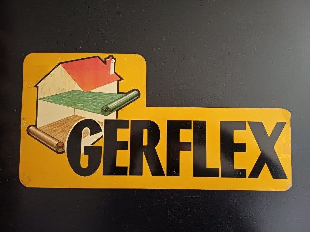 Vintage reclame bord GERFLEX (gerflor) reclamebord 50x25 cm, Ophalen of Verzenden, Gebruikt, Reclamebord