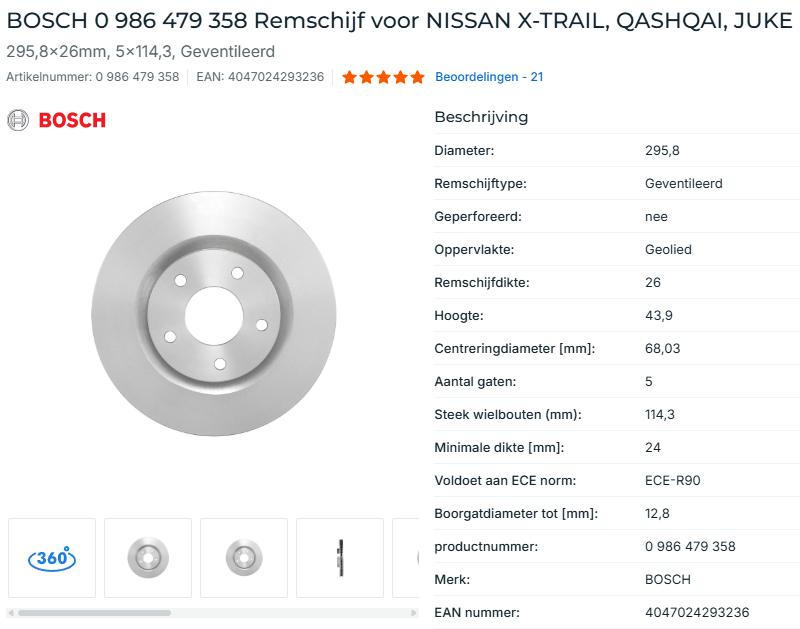 Nieuwe set Remschijven Nissan X-Trail, Qashqai, Juke, Ophalen, Nieuw
